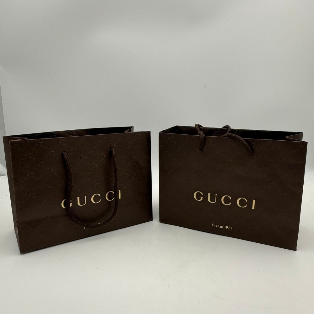 Gucci Brown Monogram GG Shopping Gift Bags Set of 2 Small 9x7x3.25